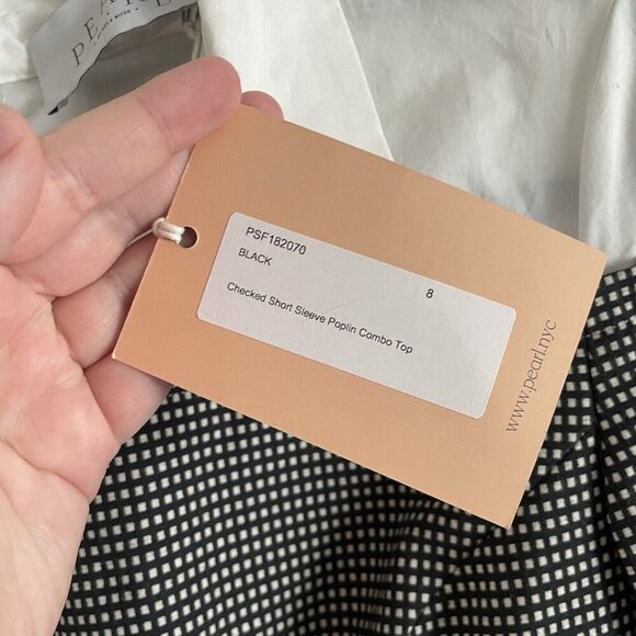 Pearl By Lela Rose Women 8 Black Checked Short Sleeve Poplin Combo Top NWT - Picture 8 of 13